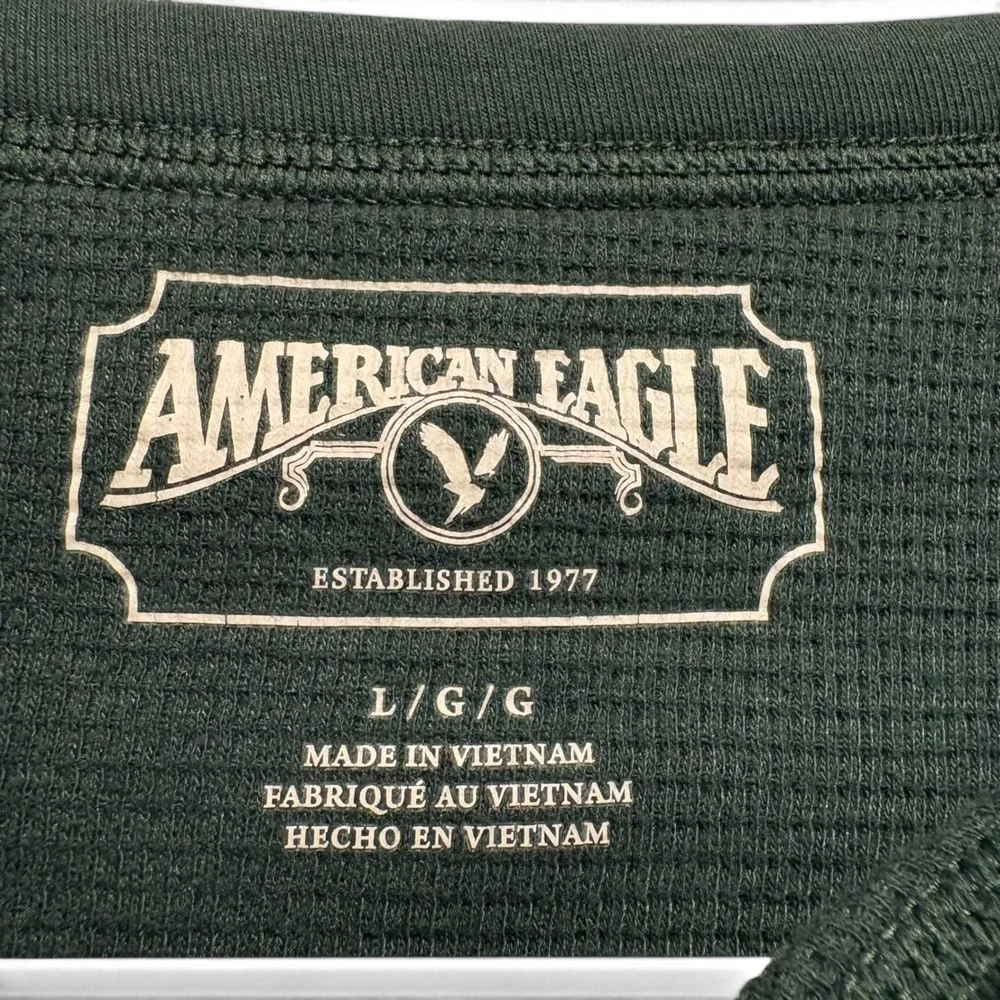 American Eagle Men's Large Forest Green Waffle Knit Thermal Long Sleeve Shirt